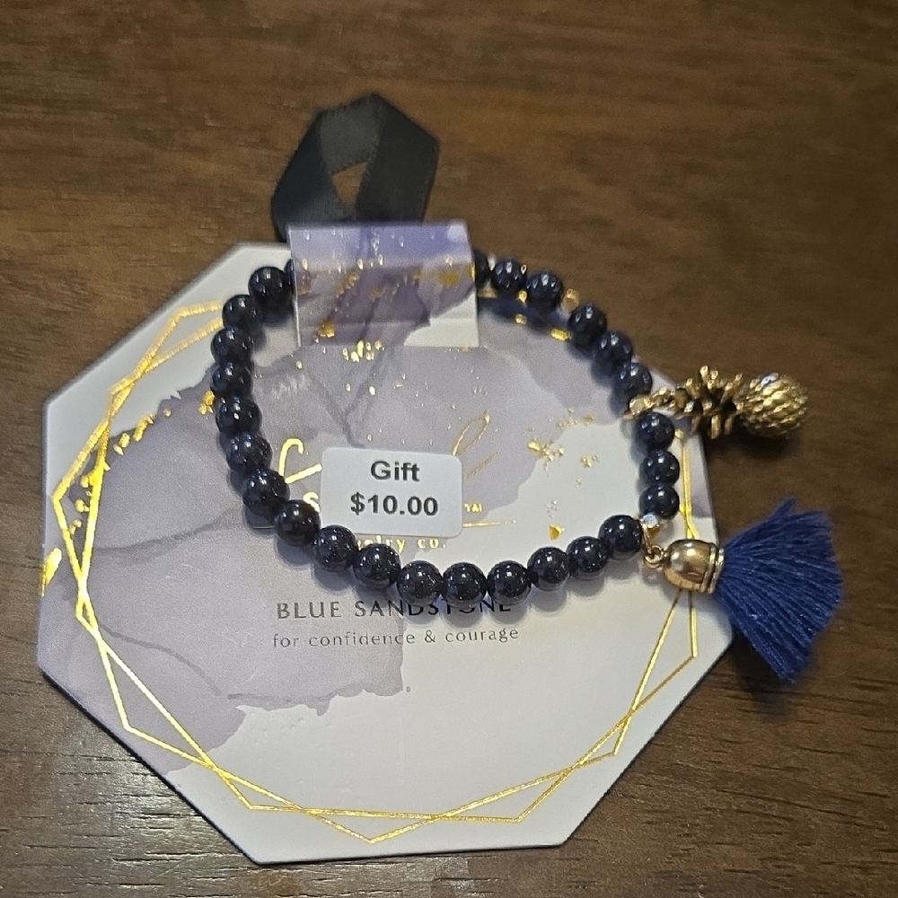Blue Sandstone Beaded Bracelet with Tassel